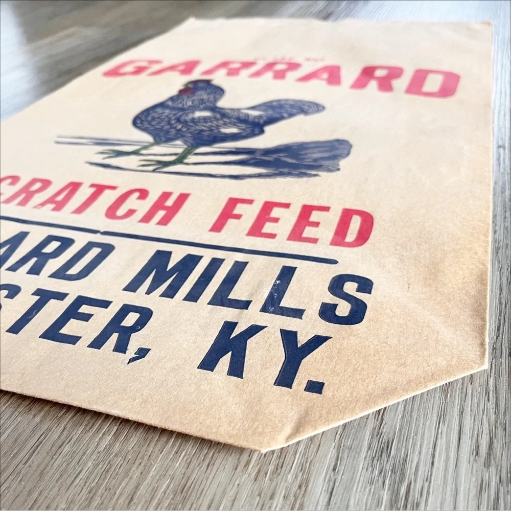 Vintage Paper Feed Sack Chicken‎ Hen Garrard Mills Lancaster Kentucky farmhouse